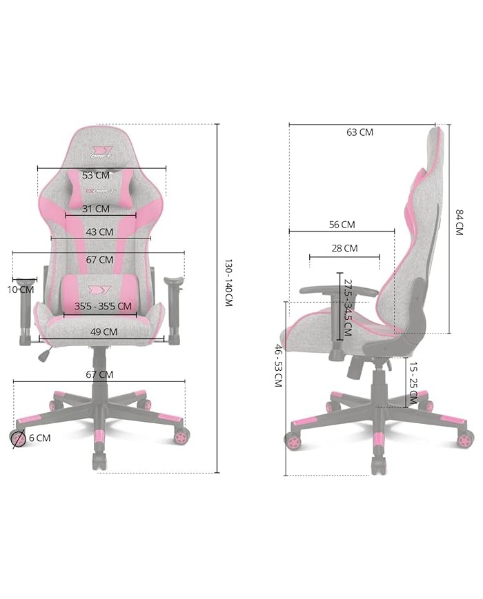 Chaise Gaming Drift DR90 PRO Gris / Rose