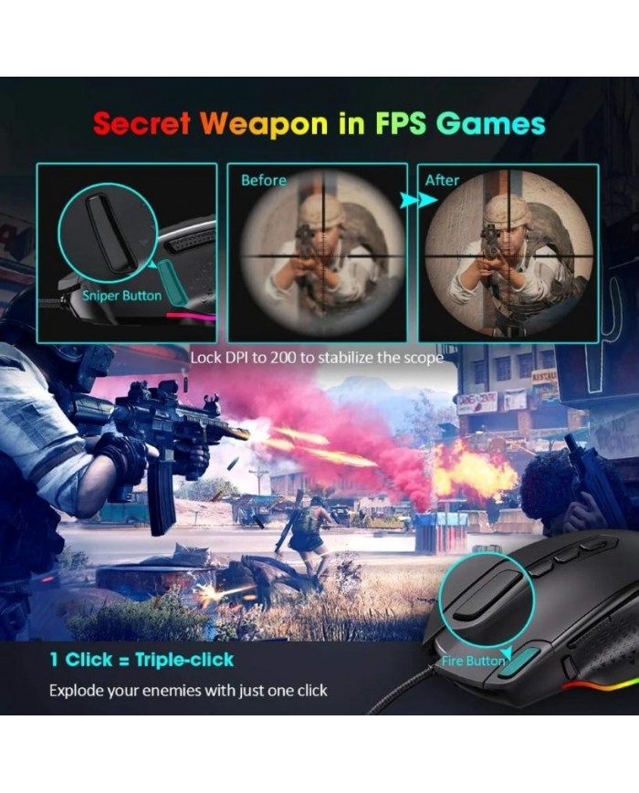 Souris Gaming Pictek PC257 - Précision & Confort - Souris PC