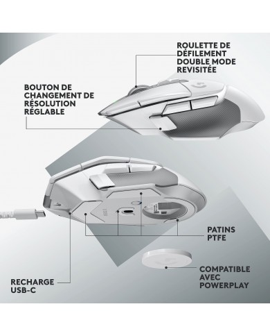 Logitech G502X Lightspeed Blanc - Souris PC - Logitech Maroc
