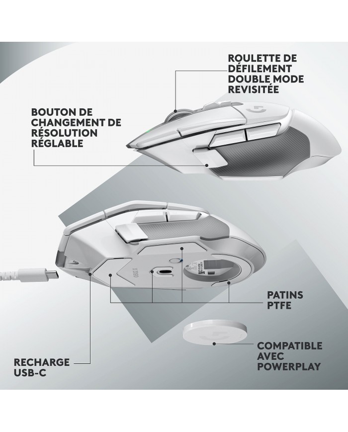 Logitech G502X Lightspeed Blanc - Souris PC - Logitech Maroc