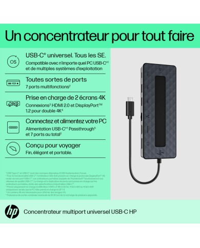 Hub USB-C HP 7 en 1 Supporte PD - Power Delivery (50H55AA)