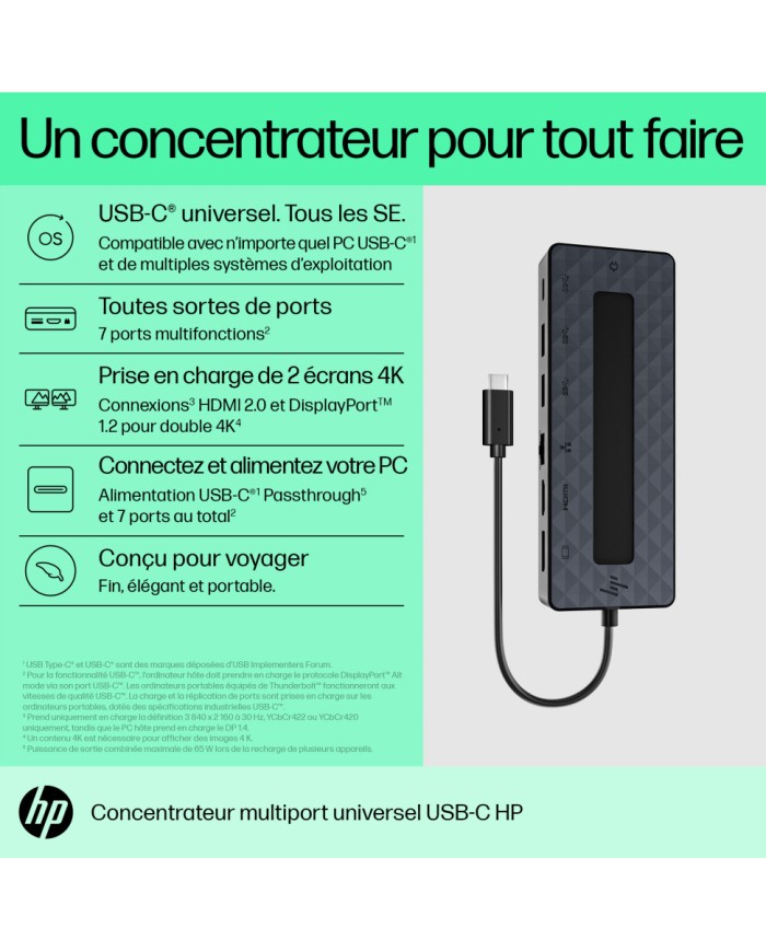Hub USB-C HP 7 en 1 Supporte PD - Power Delivery (50H55AA)