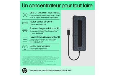 Hub USB-C HP 7 en 1 Supporte PD - Power Delivery (50H55AA)