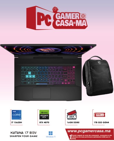 MSI Katana 17 B13VGK-1096MA 17.3” i7-13620H/16GB/1 TB SSD/RTX 4070 8GB -PC PORTABLE MSI Katana 17 B13VGK-1096MA 17.3” i7-13620H/16GB/1 TB SSD/RTX 4070 8GB -PC PORTABLE