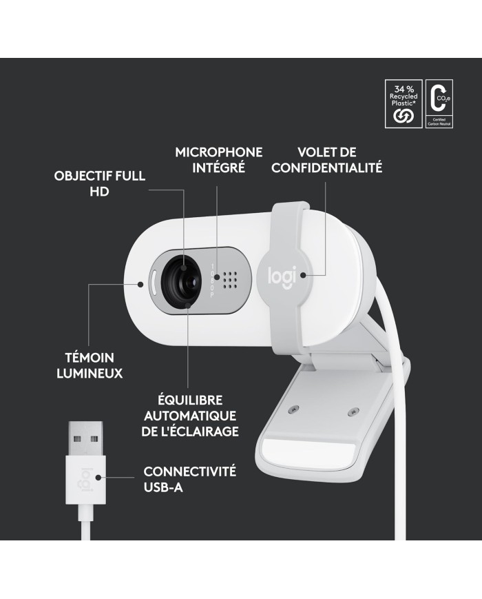 Logitech BRIO 100 (Graphite) - Webcam - Pc Gamer Casa Logitech BRIO 100 (Graphite) - Webcam - Pc Gamer Casa