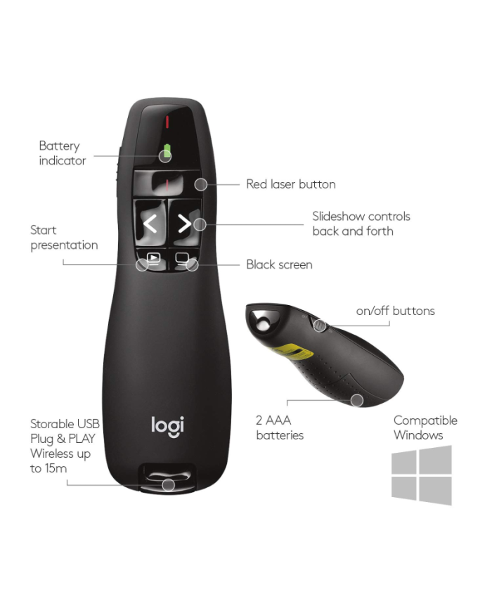Logitech Wireless Presenter R400 - Pointeur laser