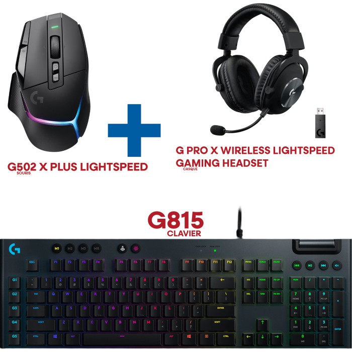 Bundle Logitech G502 X Plus Lightspeed + G815 Carbone Tactile + G Pro X Wireless - PACK Bundle Logitech G502 X Plus Lightspeed + G815 Carbone Tactile + G Pro X Wireless - PACK
