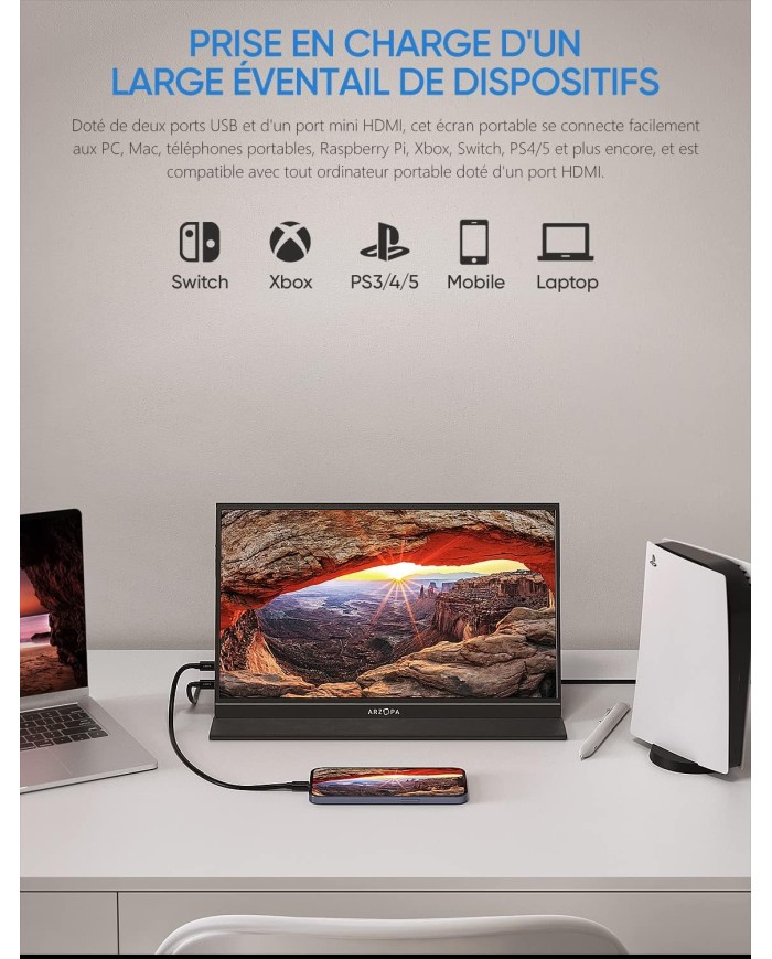 ARZOPA S1 TABLE– Moniteur Portable 15,6" FHD IPS