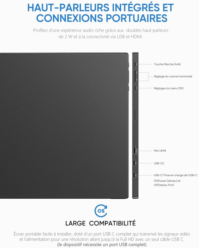 ARZOPA S1 TABLE– Moniteur Portable 15,6" FHD IPS