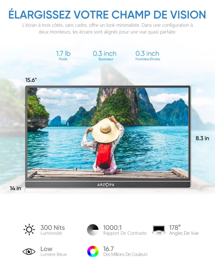 ARZOPA S1 TABLE– Moniteur Portable 15,6" FHD IPS