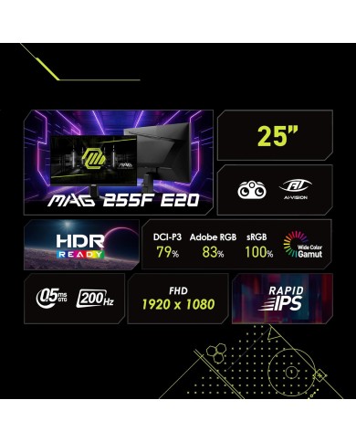 MSI MAG 255F E20 24.5" Fast IPS 200Hz - Ecran Pc MSI MAG 255F E20 24.5" Fast IPS 200Hz - Ecran Pc