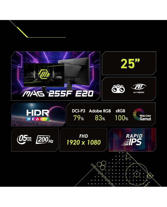MSI MAG 255F E20 24.5" Fast IPS 200Hz - Ecran Pc
