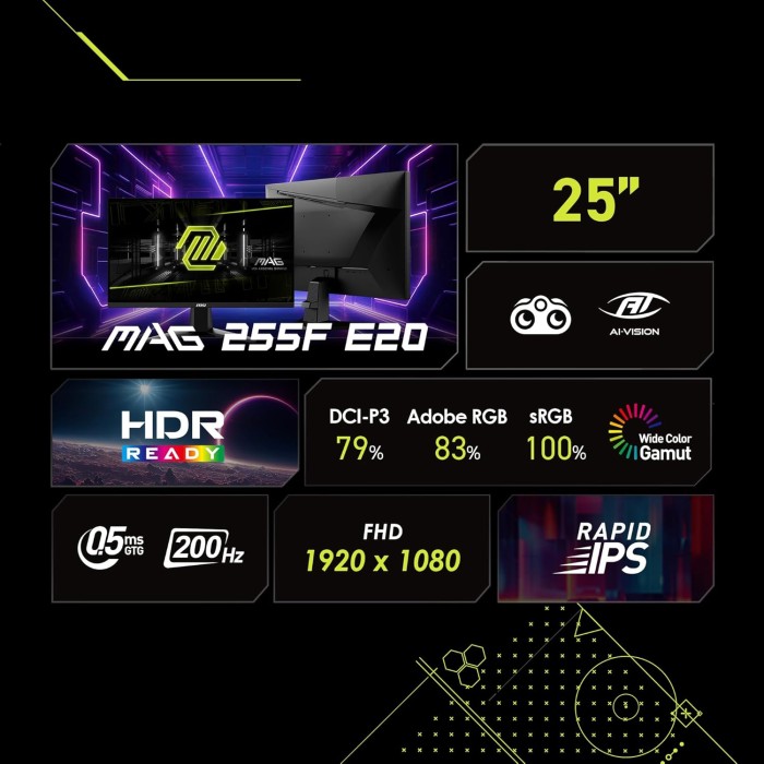 MSI MAG 255F E20 24.5" Fast IPS 200Hz - Ecran Pc MSI MAG 255F E20 24.5" Fast IPS 200Hz - Ecran Pc