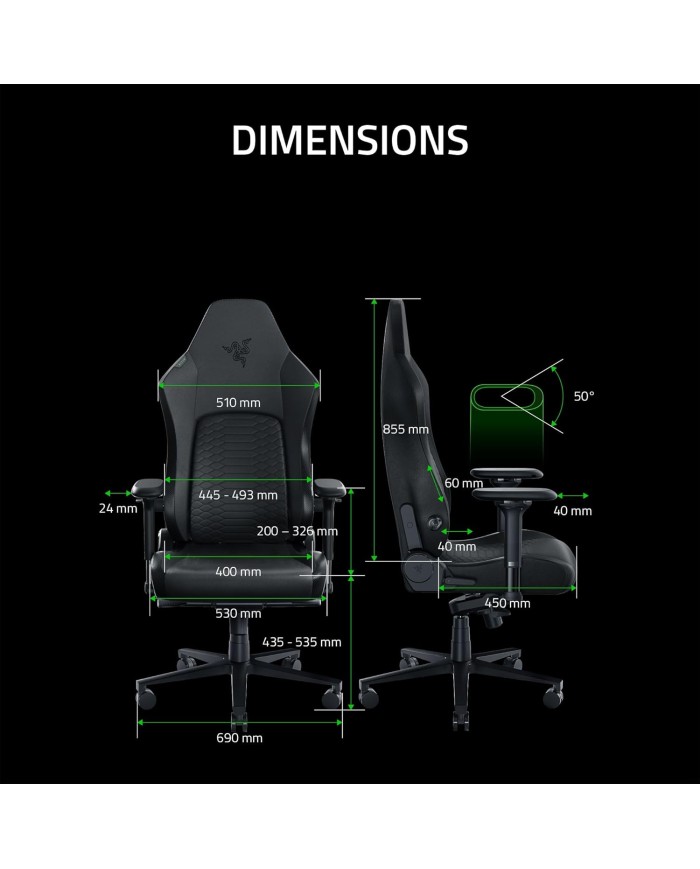 RAZER Chaise Gaming iskur V2 Black Réf RZ38 -04900200-R3G1 - CHAIR GAMING