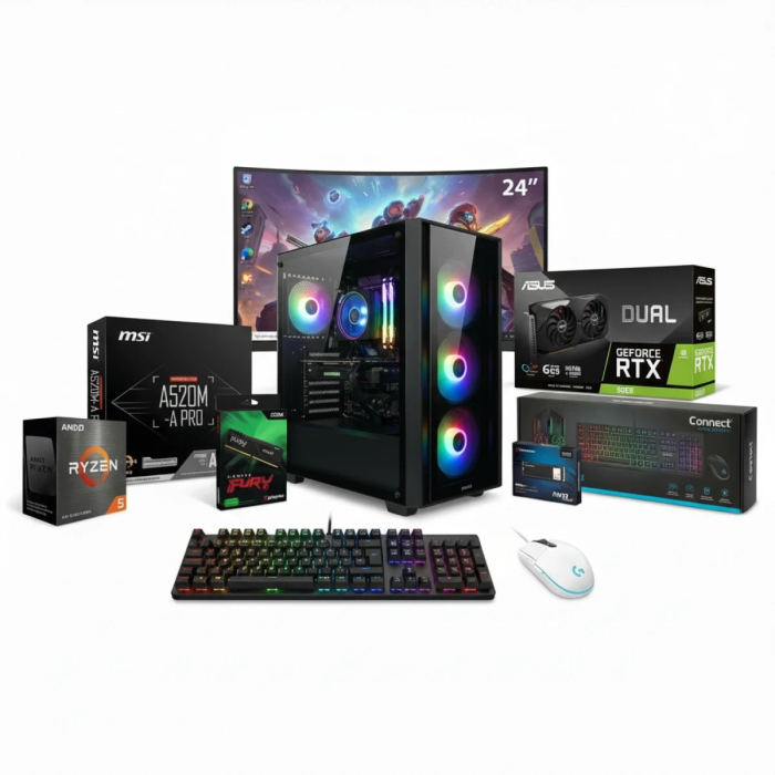 Pack Gaming Station de Travail Ryzen 5 - R5 5500 - RTX 3050 OC 6GB + Écran 240Hz