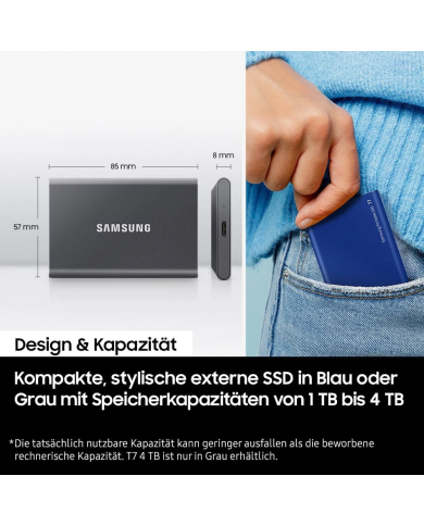 Samsung Portable SSD T7 4TB - Transfert Rapide 1050MB/s - Gris Titane