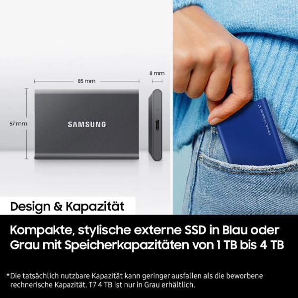 Samsung Portable SSD T7 4TB - Transfert Rapide 1050MB/s - Gris Titane