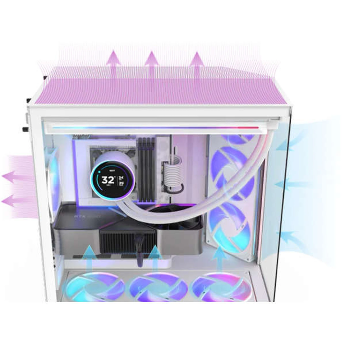 NZXT H9 Flow RGB+ Blanc - Boîtier Moyen Tour Aquarium