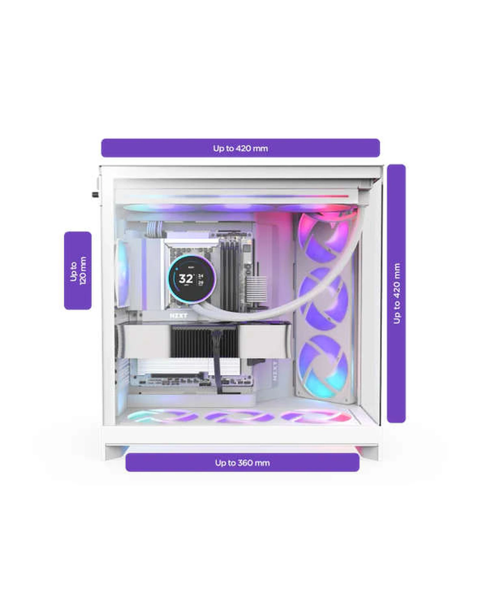 NZXT H9 Flow RGB+ Blanc - Boîtier Moyen Tour Aquarium