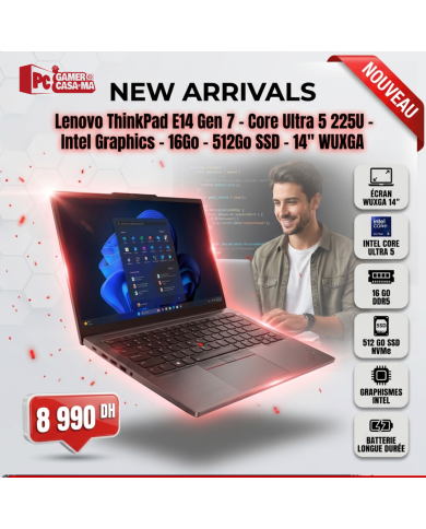 Lenovo ThinkPad E14 Gen 7 - Core Ultra 5 225U - Intel Graphics - 16Go - 512Go SSD - 14" WUXGA