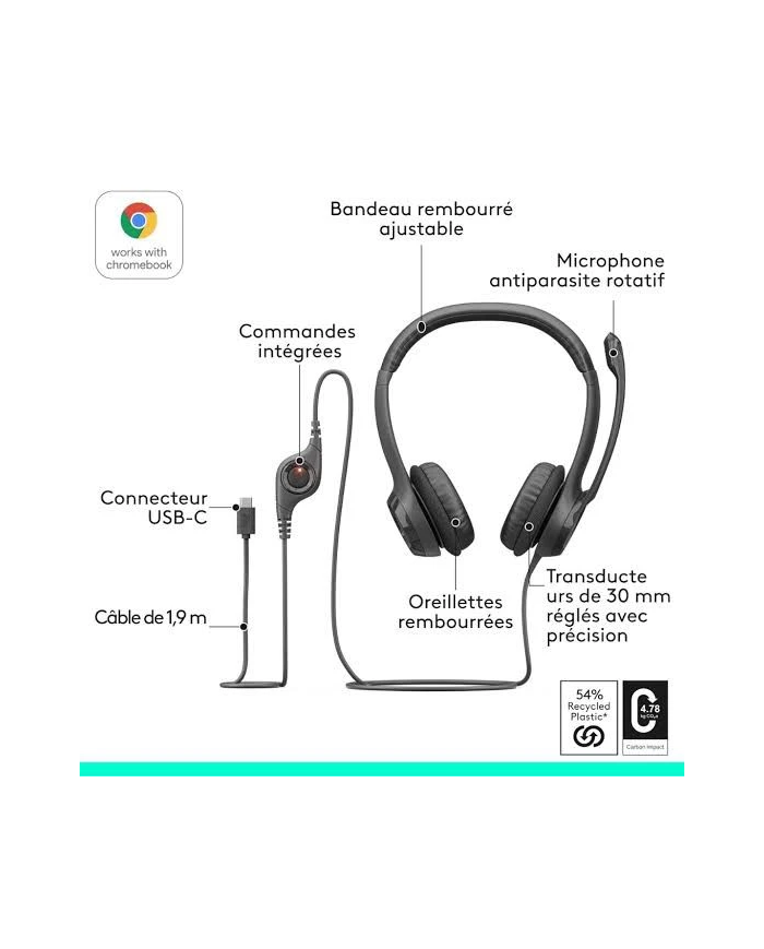 Logitech USB Headset H390 (Rose) - Micro-casque