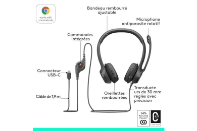 Logitech USB Headset H390 (Rose) - Micro-casque