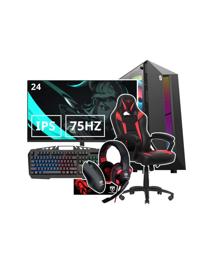 Pack PC Gamer AMD Ryzen 5 5600G Vega 7 Haute Performance avec Monitor , Chaise , Pack G-lab (Sourie , Clavier , Tapie et Casque)