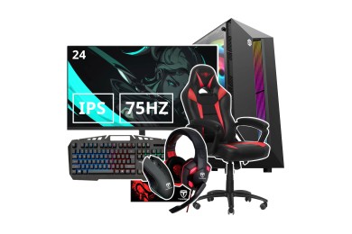 Pack PC Gamer AMD Ryzen 5 5600G Vega 7 Haute Performance avec Monitor , Chaise , Pack G-lab (Sourie , Clavier , Tapie et Casque)