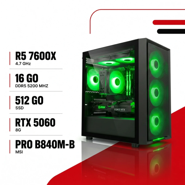 PC Gamer Ryzen 5 7600X/RTX 5060 8GB/16GB DDR5/512GB SSD - PGC