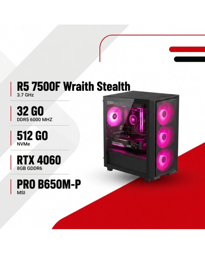 Pack Gaming AM5 - Ryzen 5 7500F - RTX 4060 + Écran 180Hz + Setup Complet