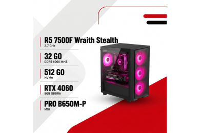 Pack Gaming AM5 - Ryzen 5 7500F - RTX 4060 + Écran 180Hz + Setup Complet