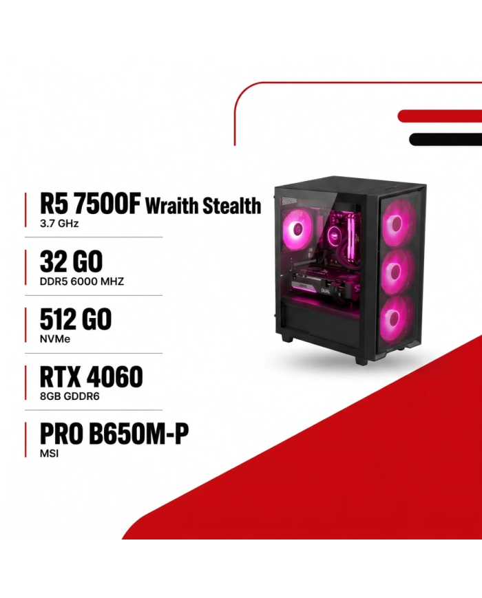 Pack Gaming AM5 - Ryzen 5 7500F - RTX 4060 + Écran 180Hz + Setup Complet