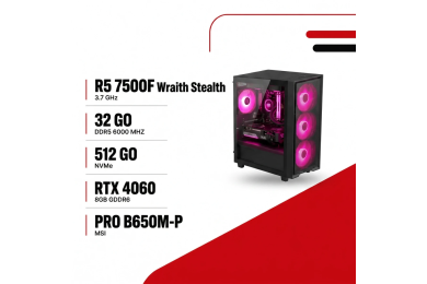Pack Gaming AM5 - Ryzen 5 7500F - RTX 4060 + Écran 180Hz + Setup Complet
