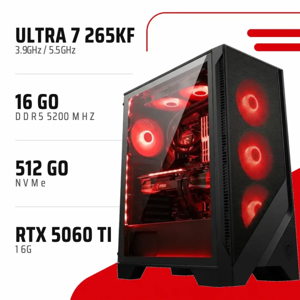 PC Gamer Ultra 7 265KF/RTX 5060 Ti 16GB/16GB DDR5/512GB SSD
