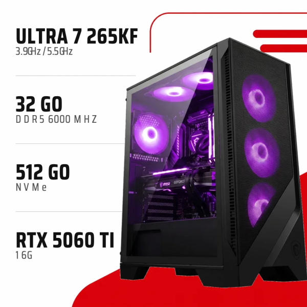 PC Gamer Core Ultra 7 265KF/RTX 5060 Ti 16GB/32GB DDR5/512GB SSD