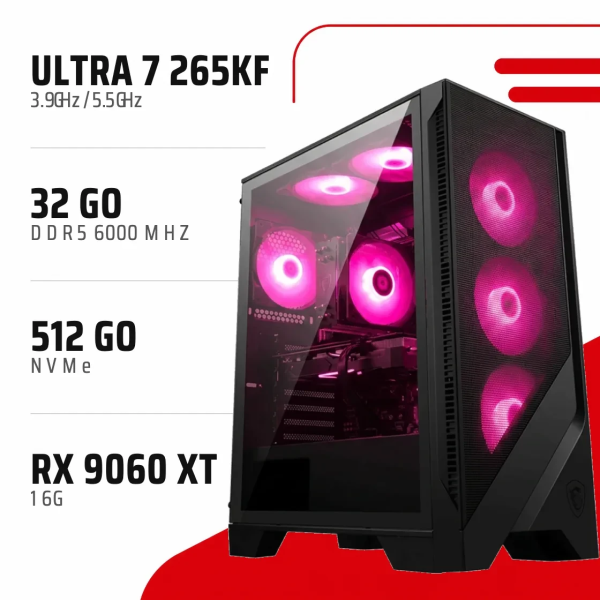 PC Gamer Core Ultra 7 265KF/RX 9060 XT 16GB/32GB DDR5/512GB SSD