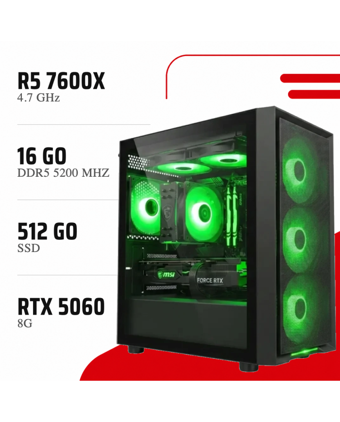 PC Gamer Ryzen 5 7600X/RTX 5060 8GB/16GB DDR5/512GB SSD - PGC