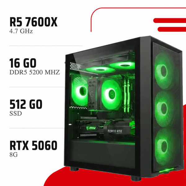 PC Gamer Ryzen 5 7600X/RTX 5060 8GB/16GB DDR5/512GB SSD - PGC