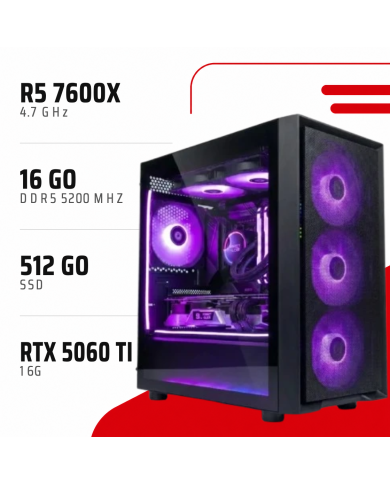 PC Gamer Ryzen 5 7600X/RTX 5060 Ti 16GB/16GB DDR5/512GB SSD