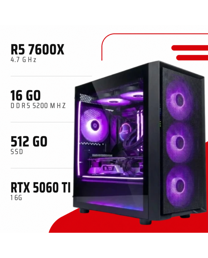 PC Gamer Ryzen 5 7600X/RTX 5060 Ti 16GB/16GB DDR5/512GB SSD
