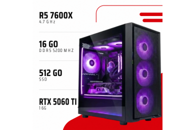 PC Gamer Ryzen 5 7600X/RTX 5060 Ti 16GB/16GB DDR5/512GB SSD