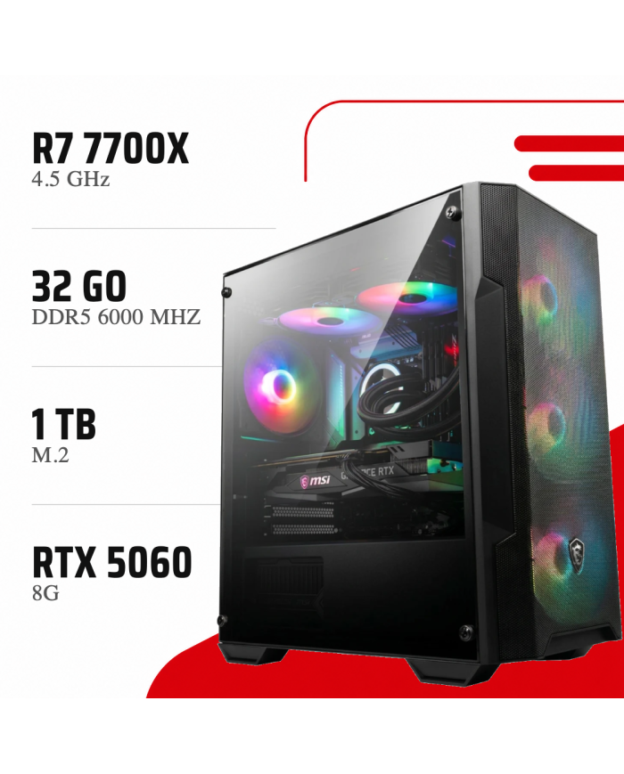 PC Gamer Ryzen 7 7700X/RTX 5060 8GB/32GB DDR5/1TB SSD