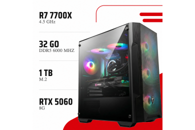 PC Gamer Ryzen 7 7700X/RTX 5060 8GB/32GB DDR5/1TB SSD