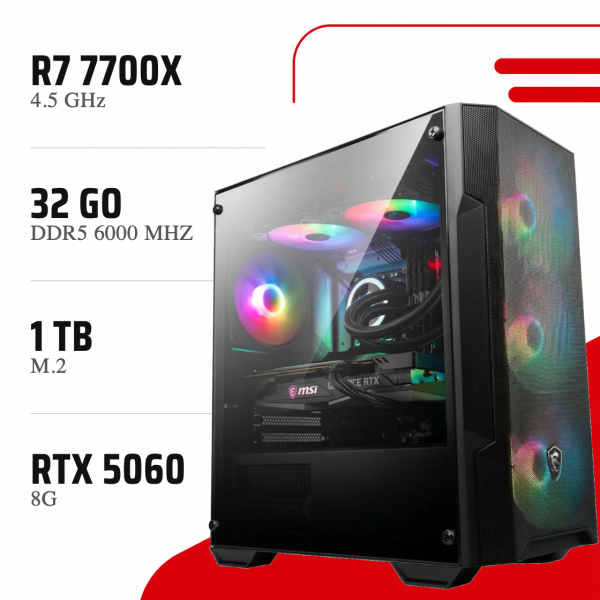 PC Gamer Ryzen 7 7700X/RTX 5060 8GB/32GB DDR5/1TB SSD