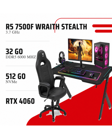 Pack Gaming AM5 - Ryzen 5 7500F - RTX 4060 + Écran 180Hz + Setup Complet