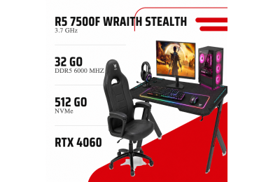 Pack Gaming AM5 - Ryzen 5 7500F - RTX 4060 + Écran 180Hz + Setup Complet