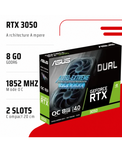 ASUS Dual RTX 3050 V2 OC - 8 Go GDDR6 - CARTE GRAPHIQUE - MAROC