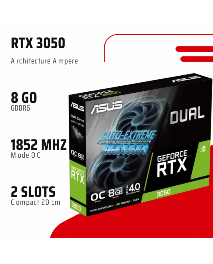 ASUS Dual RTX 3050 V2 OC - 8 Go GDDR6 - CARTE GRAPHIQUE - MAROC
