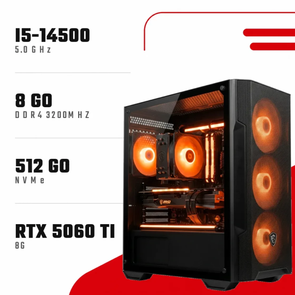 PC Gamer i5-14500/RTX 5060 Ti 8GB/8GB DDR4/512GB SSD
