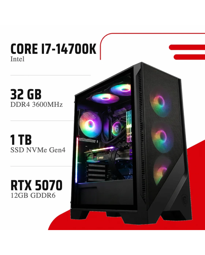PC Gamer Core i7-14700K/RTX 5070 12GB/32GB DDR4/1TB SSD - STATION DE TRAVAIL - PC GAMER